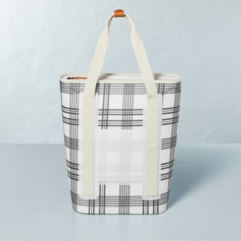 HEARTH & HAND Soft-Sided 20can/19qt Plaid Backpack Cooler - Black/Gray/White NWT